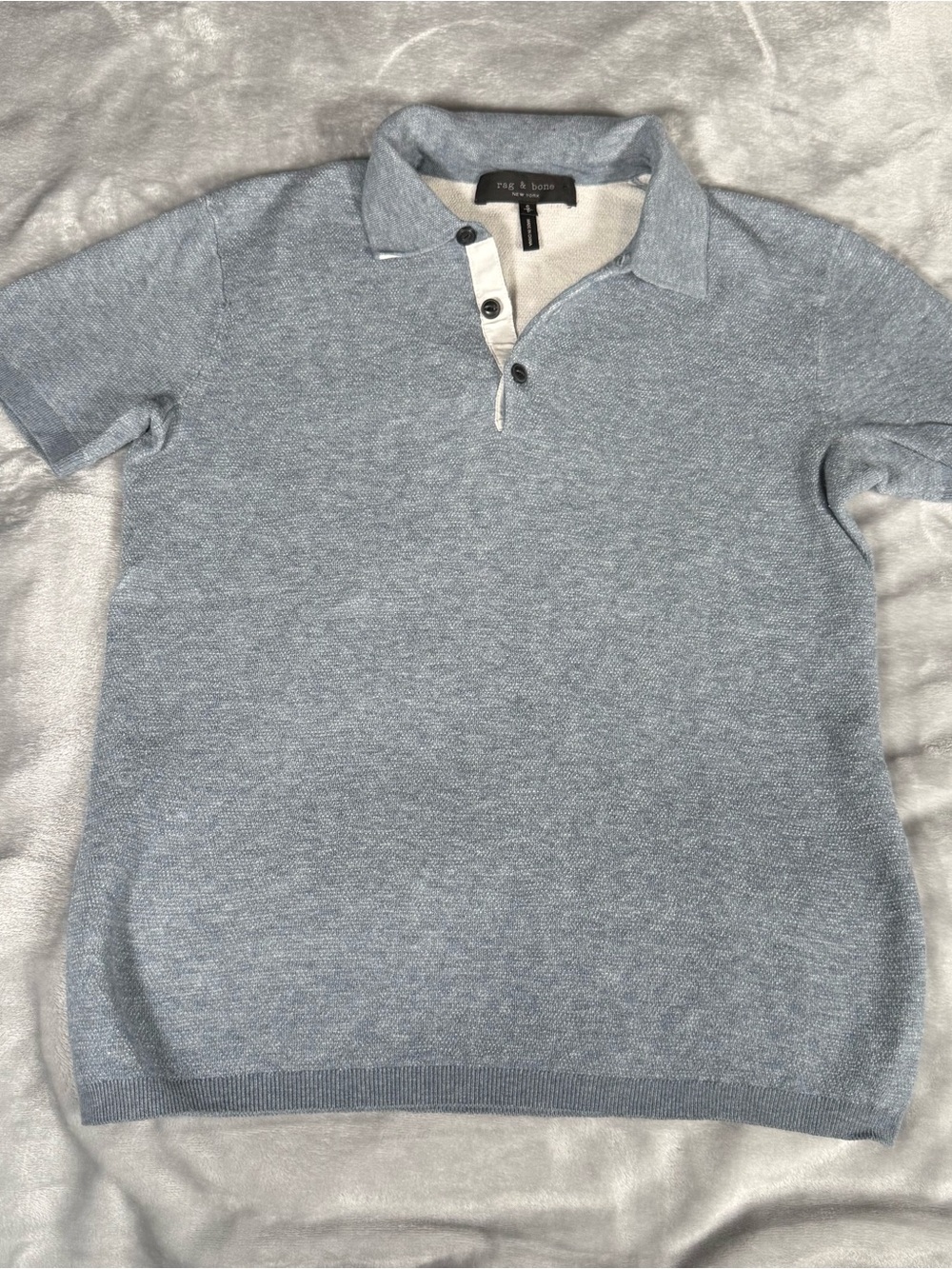 Rag & Bone Knit Polo Mens Small Slim Cropped Fit Cotton Wool Blend Blue